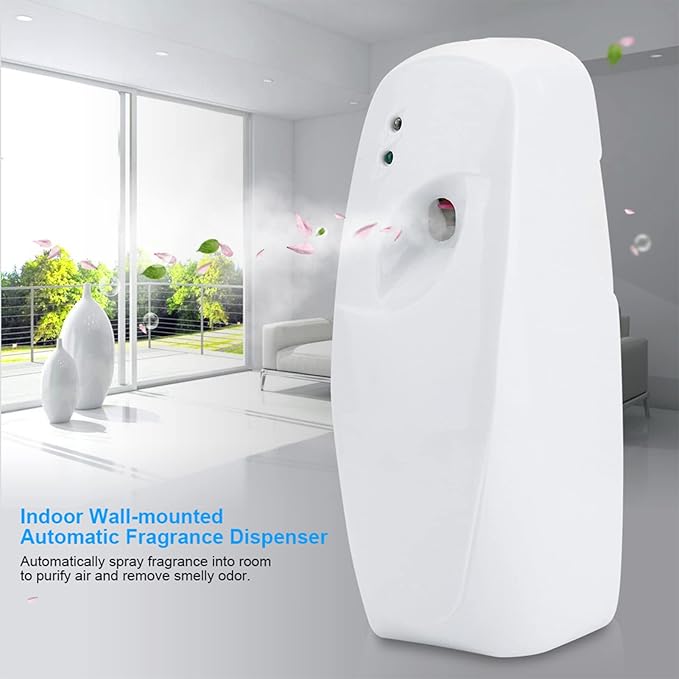 Automatic Air Freshener Dispenser 2 Pack White Home Indoor Wall Mounted Automatic Adjustable Air Freshener Fragrance Aerosol Spray Dispenser for Bathroom Public Restroom Hotel
