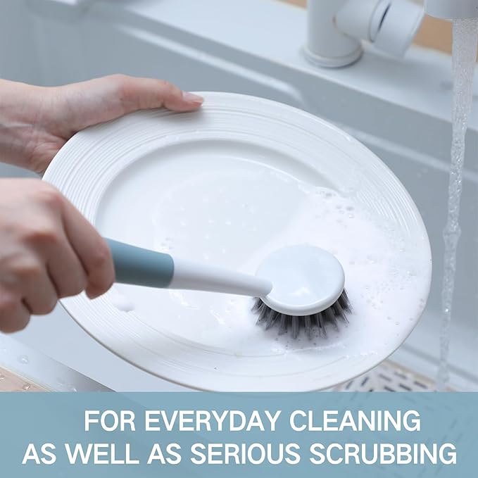 Patelai 48 Pack Kitchen Scrub Dish Brush with Long Handle Dish Scrubber with Stiff Bristles Scrub Brushes for Kitchen Dishes Washing Tools Pots Pans and Sink Cleaning (Celadon)