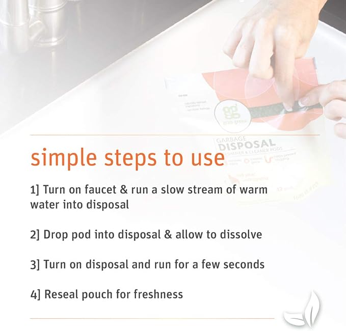 Grab Green Garbage Disposal Freshener and Cleaner Pods 48 Count Thyme Fig Leaf Scent Plant and Mineral Based Removes Odors Loosens Grime Prevents Clogging