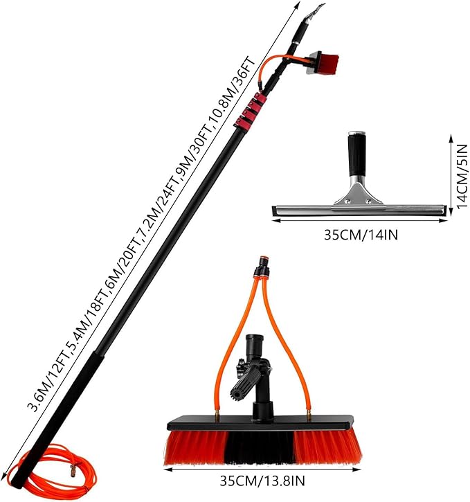Telescopic Window Cleaning Pole Kit Water Fed Telescopic Brush Extendable Cleaner Conservatory Roof Cleaning Window Cleaner Kit for Photovoltaic Panel Cleaning Trucks6M/20FT (10.8M/36FT)