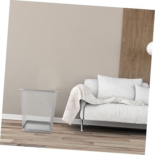 Garneck Household Sturdy Iron Framed Trash Can Ventilated Mesh Design Garbage Container for Bedroom Office and Indoor Use Stylish and Practical Wastebasket
