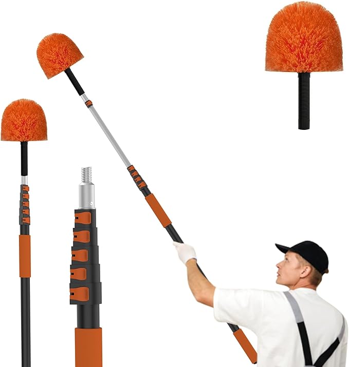 24FT Cobweb Duster with Extension Pole Spider Web Brush for Cleaning Extendable Professional Ceiling and Corner Dusters for Outdoor Indoor Use