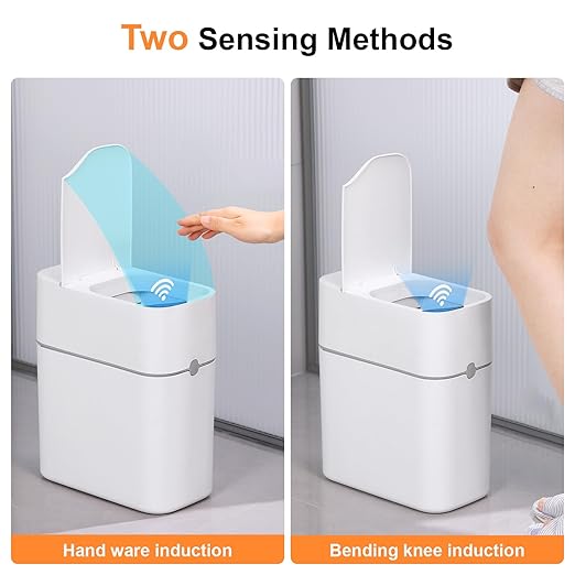 MUEE Automatic Motion Sensor Bathroom Trash Can with Lid 3 Gallon Smart Garbage Can Touchless Trash Can Slim Small Trash Bin Waterproof Waste Basket for Toilet Bedroom Office Kitchen Living Room RV