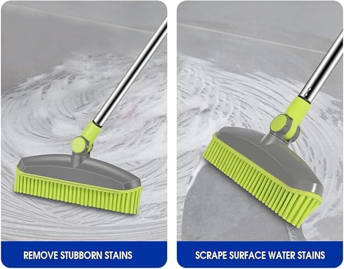 Adjustable Rubber Push Broom and Dustpan SetSelf Cleaning Indoor Outdoor Angle Brooms with Dust pan for HomeLong Handle for Floor Sweeping KidsCarpet Dog Cat Pets Offices Use