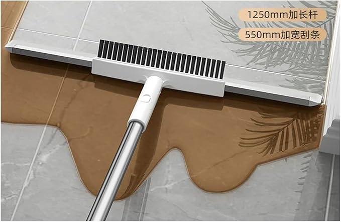 Brush Scraper Floor Cleaning Tool Bathroom Water Sweeper Wet Dual-use Broom Mop(Large)