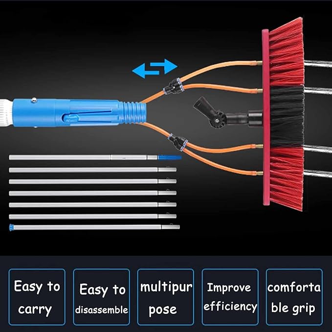 Water Fed Extendable Brush Window Clean Extendable Window Cleaning Kit Telescopic Brush Suitable for Cleaner Conservatory Roof Photovoltaic Panel Cleaning(5m)