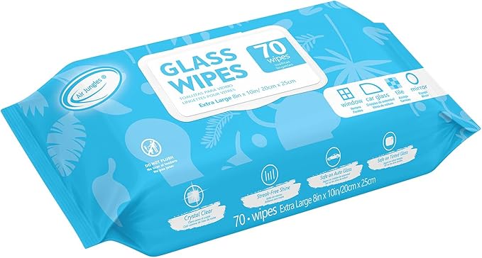 Air Jungles Bundle: Glass &amp Window Cleaner Wipes (70 Count) + 3-in-1 Leather Cleaner Wipes (70 Count) Extra Large 8 x 10