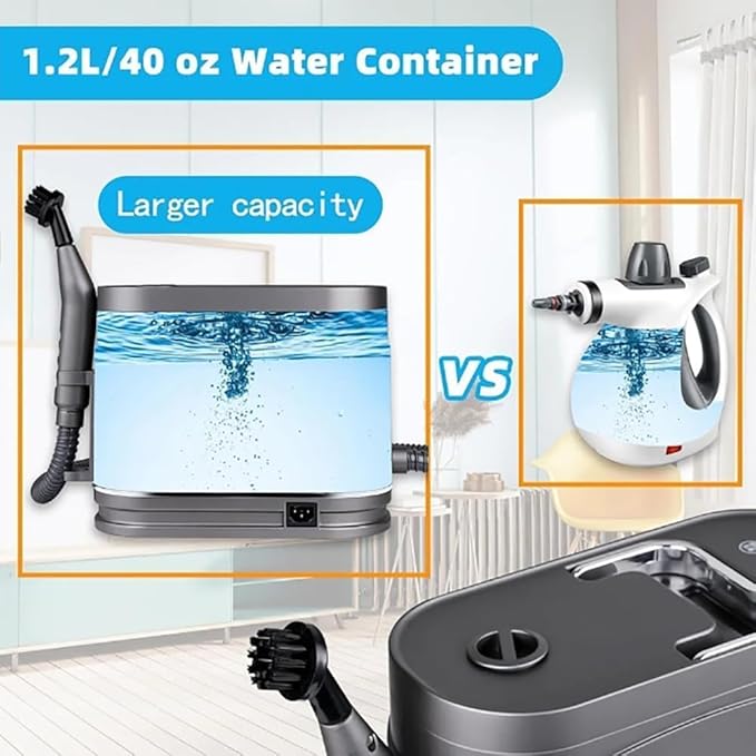 Handheld Steam Cleaner High-temperature and High-pressure Steam Cleaning Machine 15+S Instant Heating 1200ML Water Tank with 8 Pcs Accessories for Kitchen Home Furniture and Car