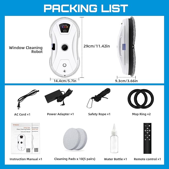 Automatic Window Cleaning Robot with Water Spray - Electric Smart Robot Glass Cleaner 5600Pa Suction - Remote Control Window Washer Robot - Long-Lasting High-Altitude Cleaning Machine