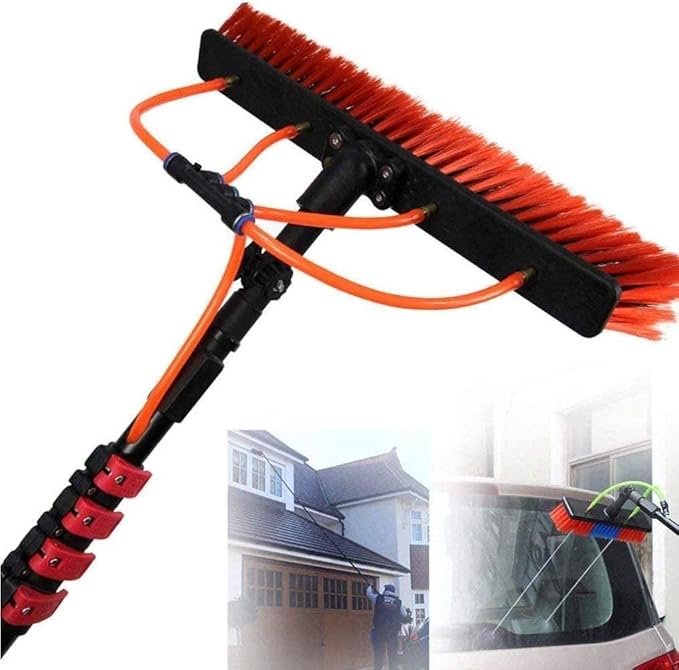 Outdoor Window Cleaning BrushExtension Water Fed Pole Adjustable Teleswindow Cleaning Brush System for Photovoltaic Panel Cleaning Trucks Windows Glass Wall Washing Tool/12 18Ft/5.4M