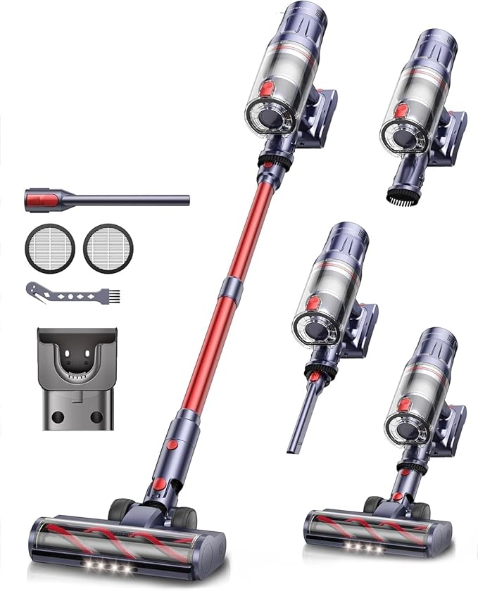 NYLA Cordless Vacuum Cleaner 550W 45Kpa Stick Vacuum for Home Self-Standing Touch Screen 60 Mins Runtime Charging Station Vacuum Cleaner for Carpet Hard Floor Car Pet