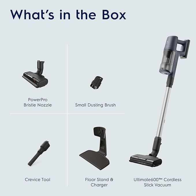 Electrolux Ultimate600 Cordless Stick Vacuum with PowerPro Bristle Nozzle and Larger Dust Bin Capacity 50-Minute Run Time 3 Power Modes Denim Blue