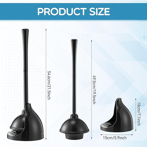 2 Pack Toilet Plunger with Holder 21.5-Inch Commercial Grade Heavy-Duty Plunger Set with Storage Base Professional Bathroom Maintenance Tool Black