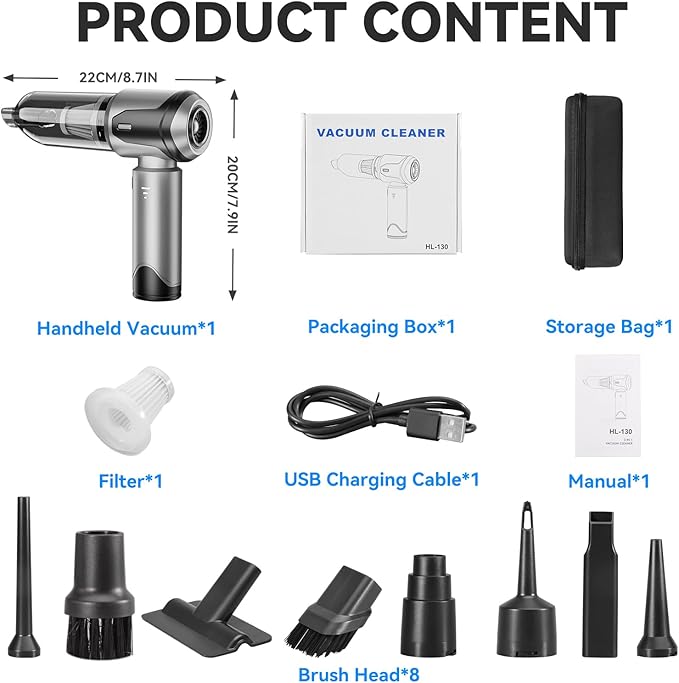 Handheld Vacuum Cleaner 22000Pa Powerful Car Vacuum Cleaner Cordless Mini Vacuum Lightweight Air Duster Portable Rechargeable Vacuum for Car Home Kitchen