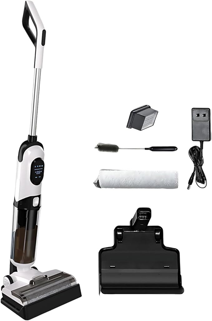 Floor Scrubber Smart Cordless Vacuum Mop Multi-Surface Floor Cleaner for Hardwood Tile Carpets Self-Propelled 0.1 Inch Edge Cleaning Quiet No Detergent Required Standard