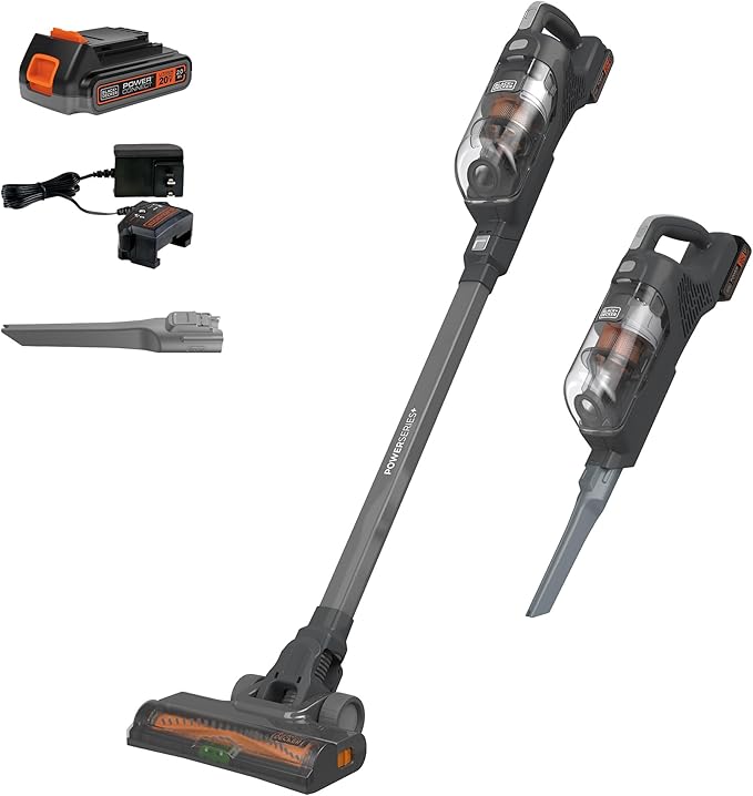BLACK+DECKER POWERSERIES 20V MAX Cordless Stick Vacuum Cleaner Household Vacuum Cleaners for Hardwood Floors and Carpet LED Lights Detachable Anti-Tangle Lightweight Bagless (BHFEA18D1)