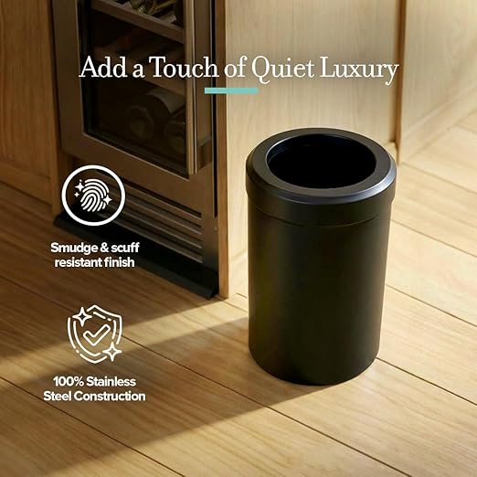 Gatco Small Bathroom Trash Can With Lid Round 3 Gallon Stainless Steel Wastebasket Under Sink Matte Black For Bathroom Bedroom Office (1912)