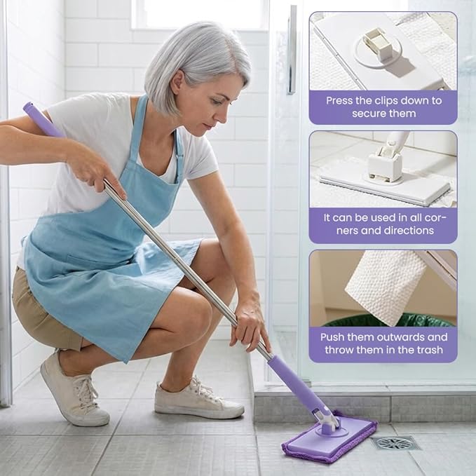 2026 Snap Grip Mini Mop Upgraded with 10 Pads| Zero Touch Hands-Free Cleaning Mop|27.5” &amp 36.5” Adjustable Handle Flat Dust Mop for BathroomCornersWindows|No Wash Wet &amp Dry Use (27.5”Purple