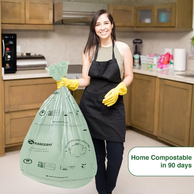 OrangeBio 55 Gallon Compostable Trash Bags 60 Count Heavy Duty Garbage Bags for Contractor Yard Waste &amp Commercial Food Waste Plant-Based BPI ASTM D6400 &amp TÜV OK Compost Home Certified