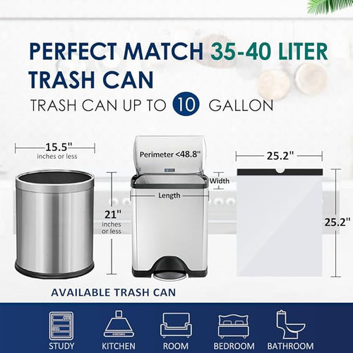 10 Gallon (fit 30-35 Liter) 200 Counts Drawstring Trash Bags Medium Large Kitchen Garbage Bags Trash Can Liners for Home Office Light Residential Waste Outdoor Lawn Bags White
