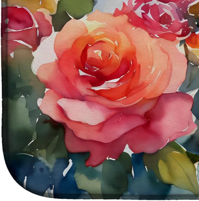 Caroline's Treasures DAC1691DDM New York Roses in Watercolor Dish Drying Mat Absorbent Dish Drying Mat Pad for Kitchen Counter Dish Drainer Mat for Countertop 14 x 21 Multicolor