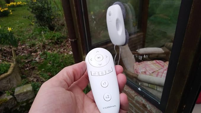Tosima W3 Window Cleaning Robot - Dual Direction Auto-Spray Smart Window Cleaner with Triple Safety System Smart Navigation Remote Control for All Smooth Surfaces with 12 Rags White