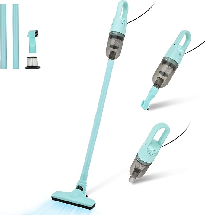 6-in-1 Lightweight Stick Vacuum Cleaner with 350W Powerful Motor Mini Portable Household Handheld Vacuum Cleaner for Domestic Hard Floors Carpets and Pet Hair(Light Green Corded)