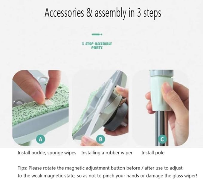 Magnetic Window Cleaner Double-Side Magnetic Glass Cleaner for Glass Windows &amp Doors Car Window Cleaner Adjustable Magnetic 15-35MmB with Retractable RodB with Retractable Rod