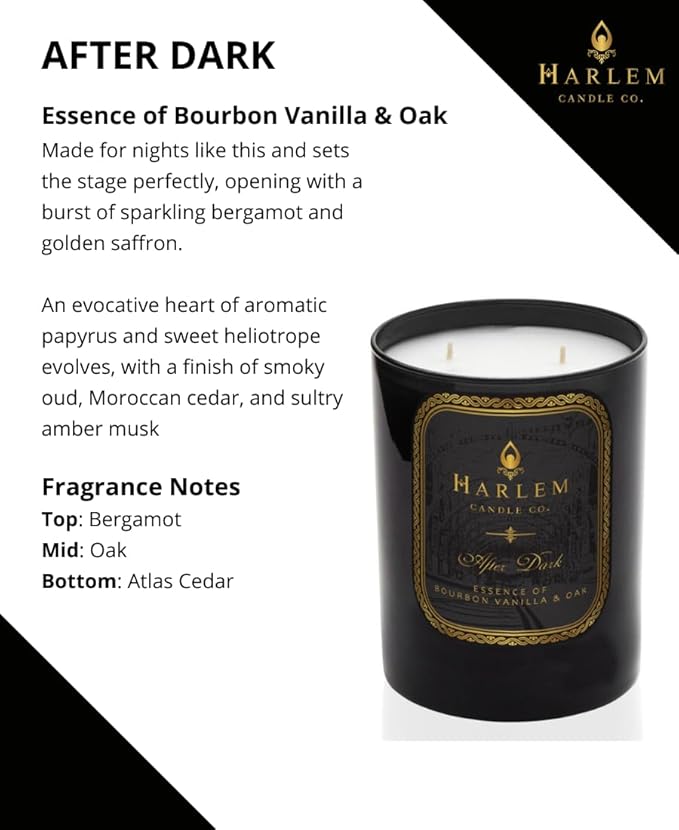HARLEM CANDLE CO. After Dark - Luxury Scented Soy Candle 11 oz - 80-Hour Burn Time | Bergamot Saffron Bourbon Vanilla Oak | Scented Candles for Home