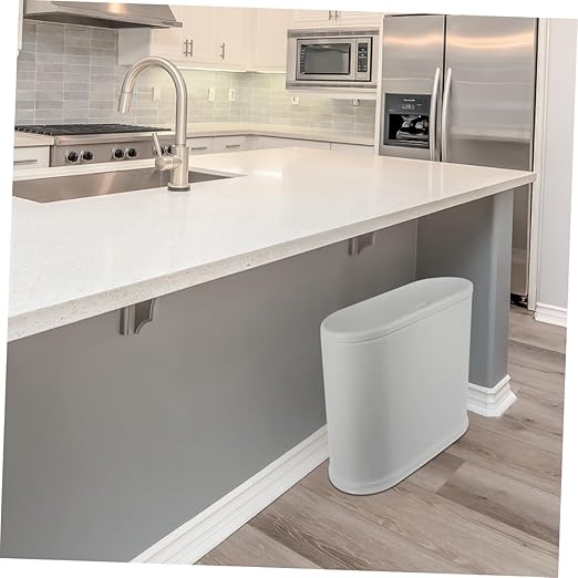 BESPORTBLE Press-top Plastic Trash Can Narrow Wastebasket for Bathroom Bedroom Office Compact Space-Saving PP Material White Household Garbage Bin