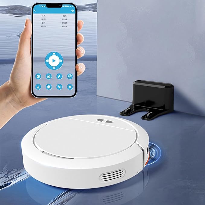 Self-Charging Vacuum Cleaner with 2700Pa Suction Power App Control 120 Mins Runtime 3-in-1 Cordless Sweeping Machine for Short Blankets Marble Tile Hard Floors (Black)