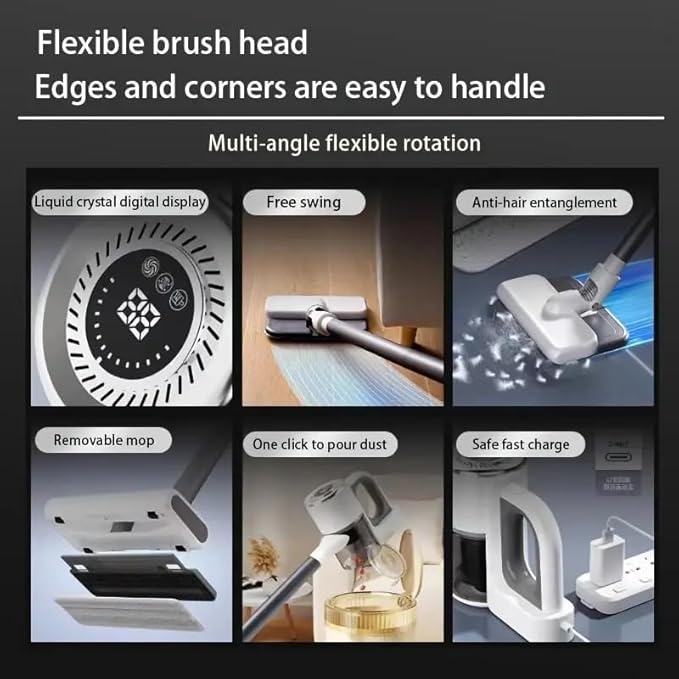 Cordless Stick Vacuum Cleaner 9000PA Powerful Suction 6000mAh Battery Digital Display 3 Suction Modes Lightweight Rechargeable Vacuum for Home Carpet &amp Pet Hair