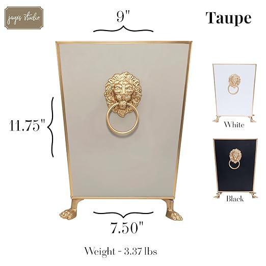 Jaye’s Studio Decorative Waste Basket Bathroom With Gold Feet Garbage Can Bedroom Vanity Metal Office Trash Cans Square Trash Bin No Lid Taupe Bathroom Accessories Lion’s Head Accent Paws &amp C