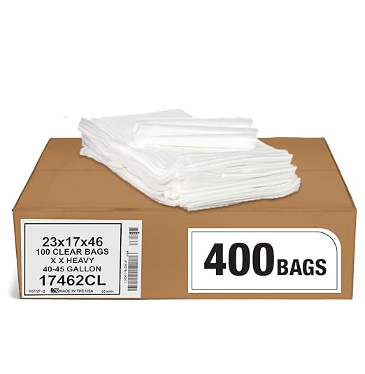 Aluf Plastics 40-45 Gallon 2 MIL Thick Clear Heavy Duty Trash Bags - 40 x 46 - Pack of 400 - For Recycling Kitchen Contractor &amp Outdoor
