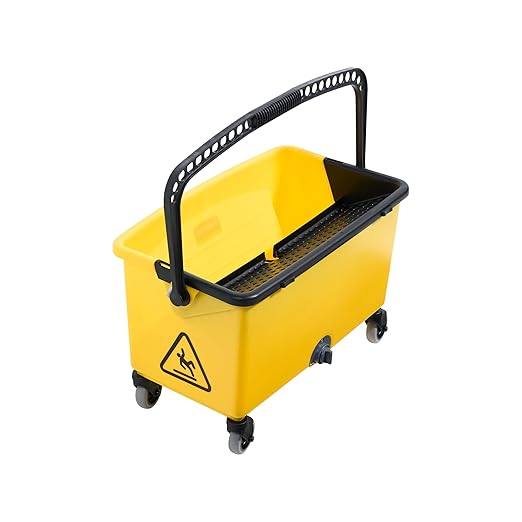 Rubbermaid Commercial Products HYGEN Microfiber Mop Bucket with Press Wringer 26 Yellow for Janitorial/Professional Cleaners and Heavy-Duty Industrial Mopping/Wringing/Cleaning