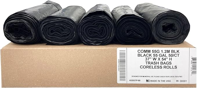 Ultrasac Heavy Duty 55 Gallon Black Trash Bags - (Value 200 Pack) - 1.5 MIL equivalent Industrial Strength Plastic 37 x 54 for 50-55 Gal Cans -Fits Toter Rubbermaid Brute Carlislie Bronco etc.