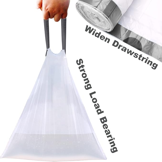 Code J Custom Fit Trash Bags Compatible with Simplehuman Code J | 100 Count | 10-10.5 Gallon / 38-40 Liter | 1.2 Mil | Heavy Duty White Drawstring Garbage Liners
