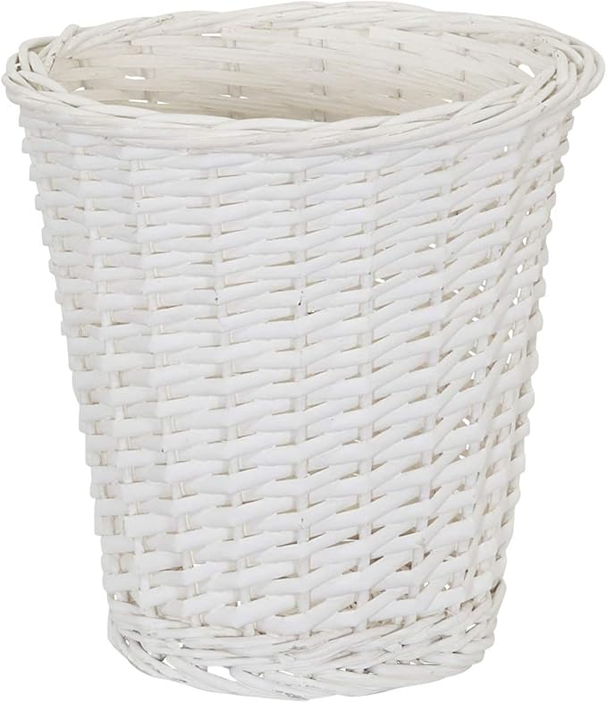 Household Essentials Wicker Waste Basket Willow Weave Painted White Includes Plastic Liner Great as a Waste Basket or Decorative Planter White