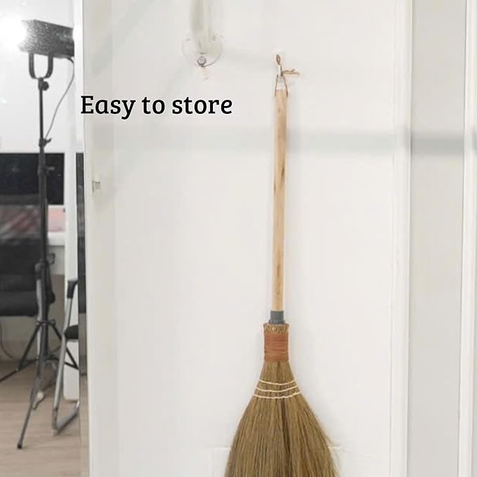 Natural Whisk Sweeping Hand Handle Broom - Vietnamese Straw Soft Broom for Cleaning Dustpan Indoor - Outdoor - Decorative Brooms - Wooden Handle - 9.84'' Width 27.55 Length