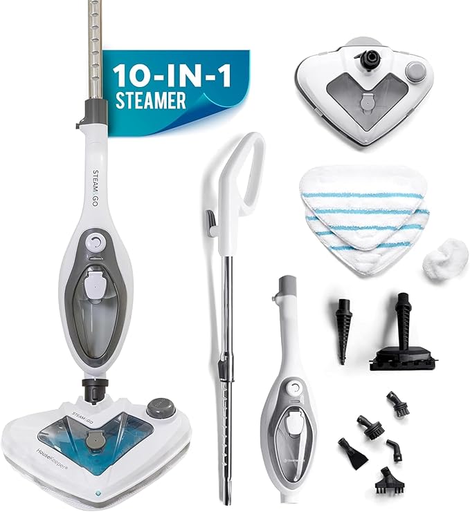 Steam and Go The Housekeeper 10-in-1 Steam Cleaner Demineralized Water 32oz &amp Multi-Purpose Cleaner 32oz Bundle - Cleans Floors Carpet Upholstery &amp Surface - Eucalyptus Mint Scent - Odor El