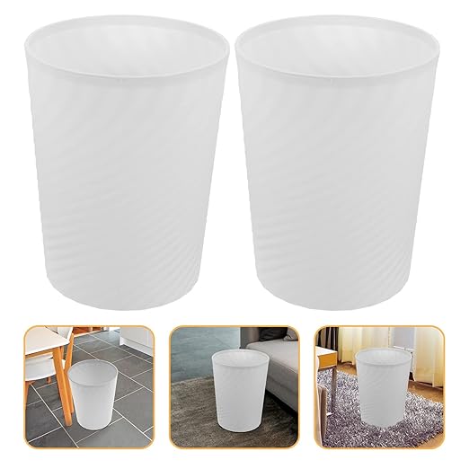 VOSAREA 2pcs Simple Style Plastic Wastebasket Trash Can for Home Office Kitchen Bedroom Capacity White