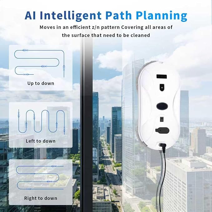 Patiixie Automatic Window Cleaning Robot Window Cleaner Robot Auto Dual Spray 2026 Model Robot Limpia Vidrios AI Path Planning 3000Pa Suction Remote Control Edge Detection for Streak-Free Glass