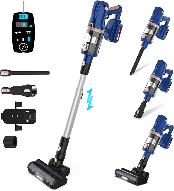 Cordless Vacuum Cleaner for Home 45Kpa 300W 60Mins Stick Vacuum Cleaner with Touch Screen 8-in-1 Rechargeable Battery Cordless Vacuum LED Lightweight Vacuum for Pet Hair Carpet Hardwood Floors