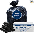 20-30 Gal Trash Bags | 500 Count | 30 X 37 Black Large Garbage Bags for Household Use