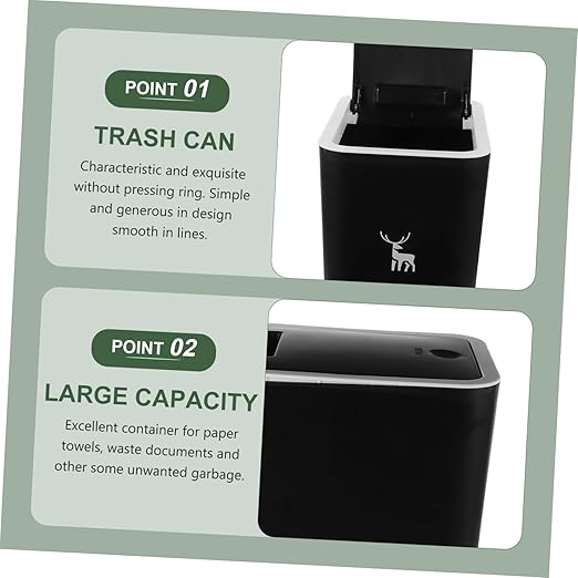 Alipis Slim Trash Can 10L Plastic Trash Can with Press Top Lid Modern Waste Basket Rubbish Bin Container for Home Office Bathroom Black