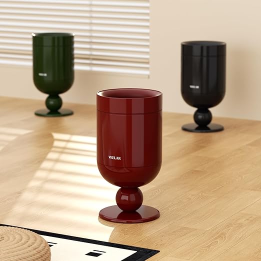 Bathroom Metal Trash Can 4 Gallon (15 L) Garbage Can Lid-Free Trash Bin for Bedroom Office Living Room (Burgundy Top Open)