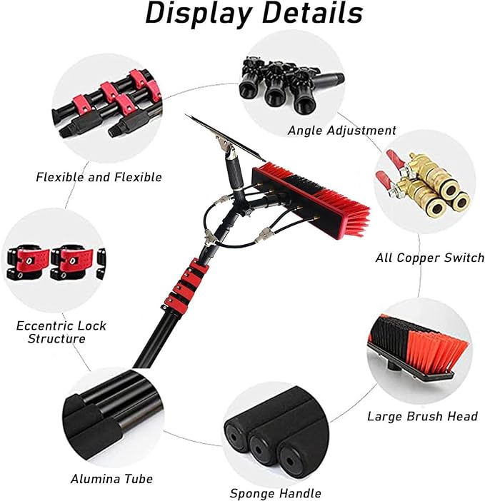 Water Fed Pole Kit Window Cleaning Pole Water Fed Telescopic Brush Window Cleaner Kit Extendable Solar Panel Washing Equipment Cleaning Conservatory Roof7.2M/24FT (3.6M/12FT)