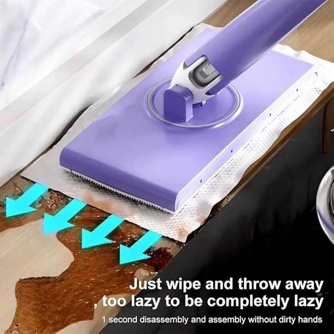 Automatic Cloth Changing Mini Mop - Reusable Rotating Mop for Easy Cleaning in Small Spaces-Compact Automatic Mop with Reusable Cloths-Ideal for Quick Cleanups (White+Purple93cm/36.6in)