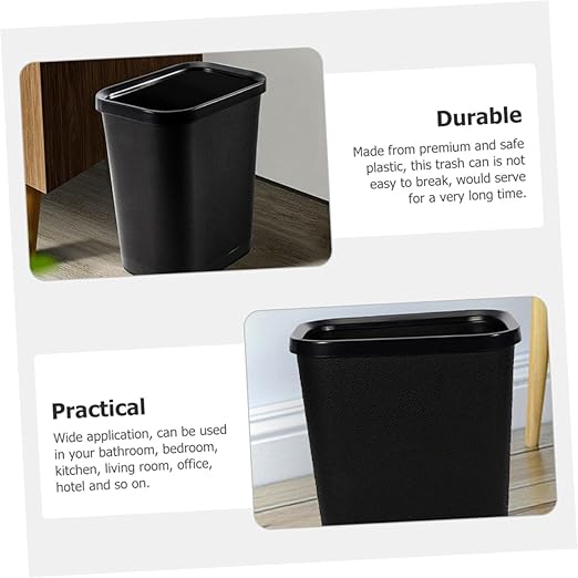 Thickened Plastic Trash Can No Lid Garbage Container for Household Waste Storage Black Wastebasket for Bathroom Bedroom Office Use