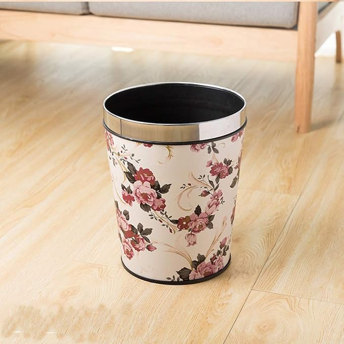 Flower Pattern Trash Can Wastebasket Round Garbage Container Bin for Bathrooms Powder Rooms Kitchens Home Offices (Peony Flower Small)